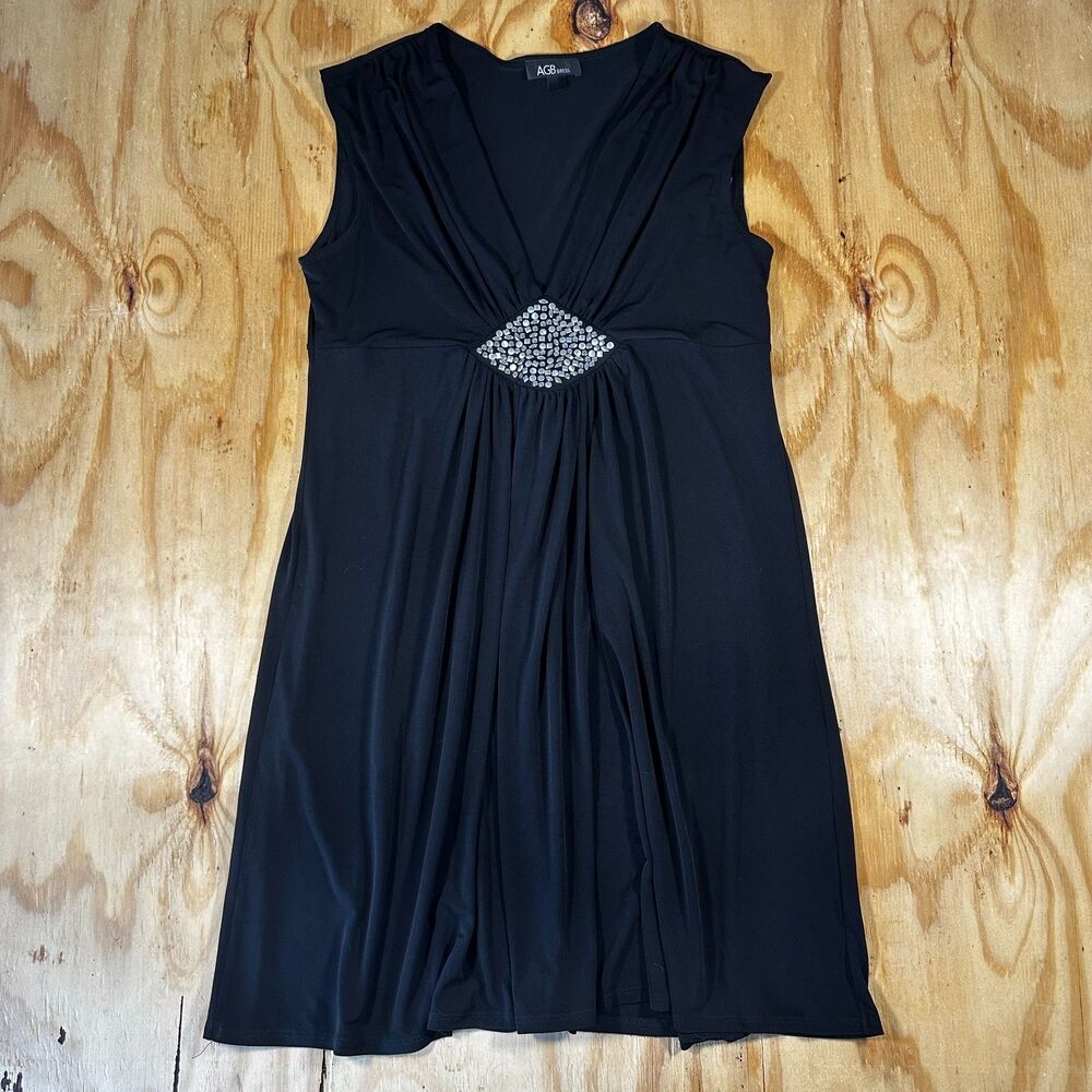 AGB Rhinestone Embellished Empire Waist Little Black Dress - Size 12